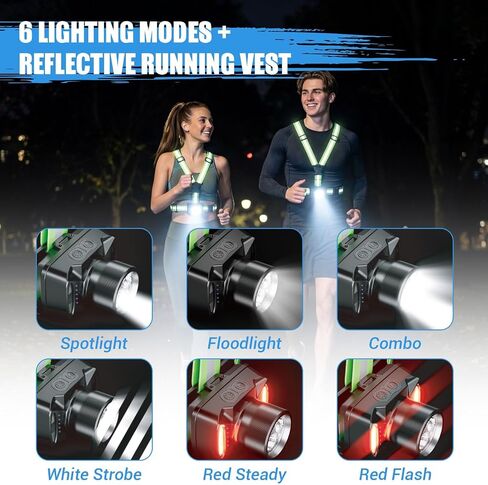 ODCPN Running Lights for Runners, 550Lm, X-Shaped Buckle Running Light Vest | Running Light with 45° Adjustable Beam, IPX5 Waterproof 360° Reflective Vest, Running Night Gear for Jogging/Walking/Cycling in Saudi Arabia