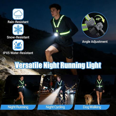 ODCPN Running Lights for Runners, 550Lm, X-Shaped Buckle Running Light Vest | Running Light with 45° Adjustable Beam, IPX5 Waterproof 360° Reflective Vest, Running Night Gear for Jogging/Walking/Cycling in Saudi Arabia