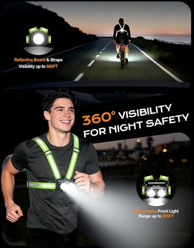800LM Ultra Bright Running Lights for Runners, 7 Modes & 360° Reflective Running Gear, IPX4 Waterproof, 45° Adjustable Rechargeable Running Light for Walking/Hiking/Cycling/Working/Jogging in Kuwait