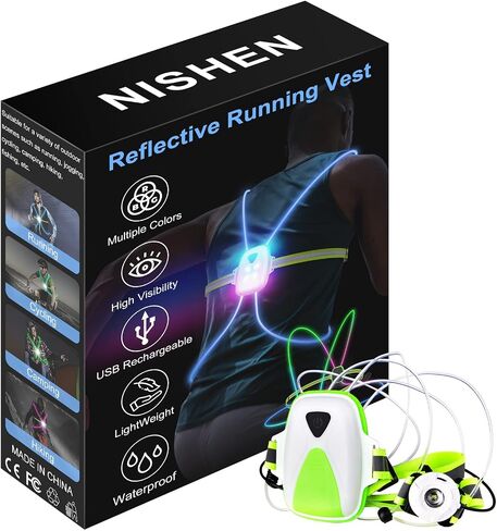 Ni-SHEN LED Reflective Running Vest with Front Light,Running Lights for Runners,Reflective Running Gear for Men/Women Running,Cycling or Walking, High Visibility Warning LED Lights in Saudi Arabia