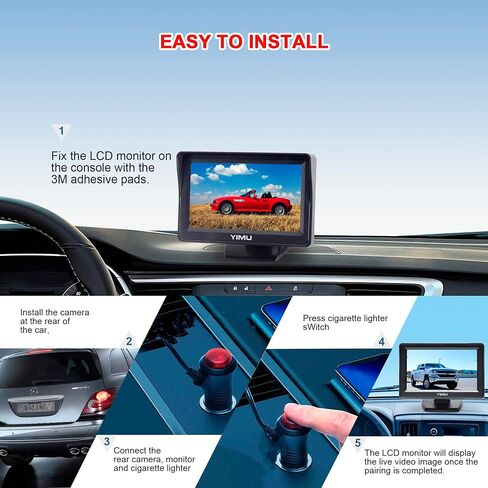 YIMU Backup Camera System with License Plate Backup Reverse Camera, Easy Installation, Plug & Play, DIY Guide Lines, 150° Wide Angle, Night Vision, IP69K Waterproof, Optional Dual Bracket K4302 in Saudi Arabia