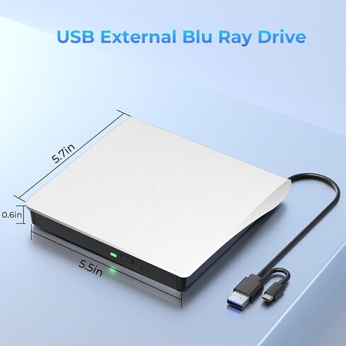 Yaeonku White External Blu-ray Drives, Portable 3D Bluray Burner External | Blu Ray Drive for PC Read & Write CD/DVD/BD, Ultra-portable Design Blu Ray Burner for Windows Vista/7/8/10/11 MacOS Linux in Saudi Arabia