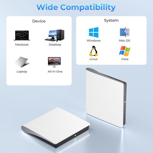 Yaeonku White External Blu-ray Drives, Portable 3D Bluray Burner External | Blu Ray Drive for PC Read & Write CD/DVD/BD, Ultra-portable Design Blu Ray Burner for Windows Vista/7/8/10/11 MacOS Linux in Saudi Arabia
