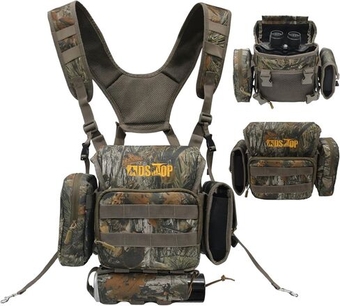 Binocular Harness Chest Pack with Magnetic Closure, Waterproof Bino Harness Rangefinder Pouch and Rain Cover for Hunting Hiking Birdwatching (Camo, M) in Saudi Arabia