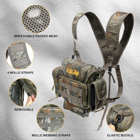 Binocular Harness Chest Pack with Magnetic Closure, Waterproof Bino Harness Rangefinder Pouch and Rain Cover for Hunting Hiking Birdwatching (Camo, M) in Saudi Arabia
