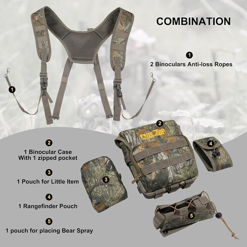 Binocular Harness Chest Pack with Magnetic Closure, Waterproof Bino Harness Rangefinder Pouch and Rain Cover for Hunting Hiking Birdwatching (Camo, M) in Saudi Arabia