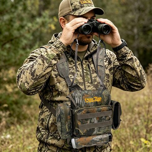 Binocular Harness Chest Pack with Magnetic Closure, Waterproof Bino Harness Rangefinder Pouch and Rain Cover for Hunting Hiking Birdwatching (Camo, M) in Saudi Arabia