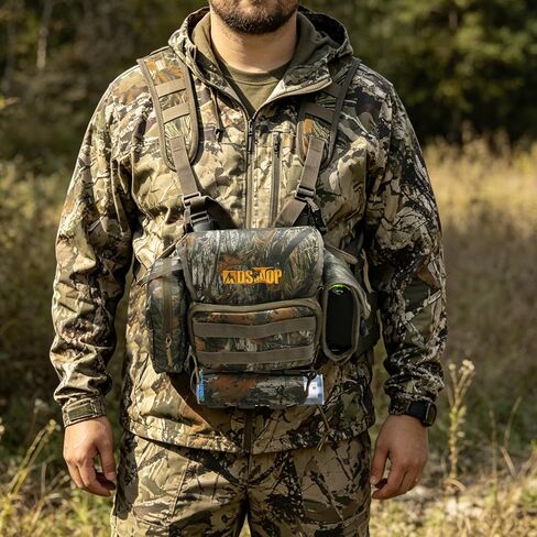 Binocular Harness Chest Pack with Magnetic Closure, Waterproof Bino Harness Rangefinder Pouch and Rain Cover for Hunting Hiking Birdwatching (Camo, M) in Saudi Arabia
