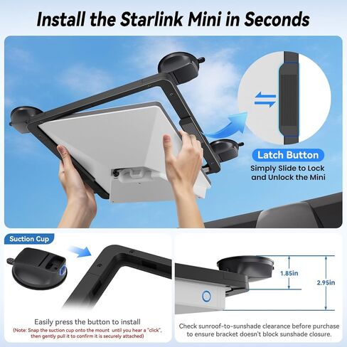 حامل Starlink Mini Mount، حامل Starlink Mini Suction Cup مع تصميم سريع التحرير، مجموعة تثبيت أطباق الأقمار الصناعية القوية والآمنة، ملحقات Starlink Mini للسيارات/RV/القوارب/فتحة السقف/النوافذ/الزجاج in Kuwait