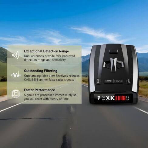 Upgraded Radar Detector, Radar Detectors for Cars, Up to 1100 Yards Long Range Detection, X/K/Ka/KU/ST/CT Band & Laser Detection with Voice Alert, Intelligent False Alert Filter Black in Kuwait