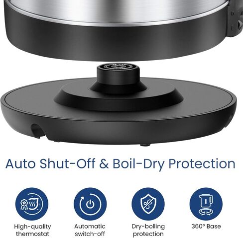Comfee 1.7L Stainless Steel Electric Tea Kettle, BPA-Free Hot Water Boiler, Cordless with LED Light, Auto Shut-Off and Boil-Dry Protection, 1500W Fast Boil in Saudi Arabia