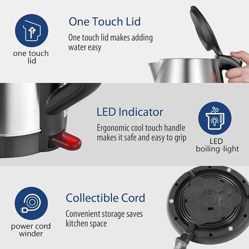 Comfee 1.7L Stainless Steel Electric Tea Kettle, BPA-Free Hot Water Boiler, Cordless with LED Light, Auto Shut-Off and Boil-Dry Protection, 1500W Fast Boil in Saudi Arabia