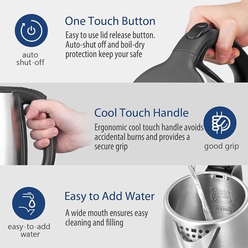 Comfee 1.7L Stainless Steel Electric Tea Kettle, BPA-Free Hot Water Boiler, Cordless with LED Light, Auto Shut-Off and Boil-Dry Protection, 1500W Fast Boil in Saudi Arabia
