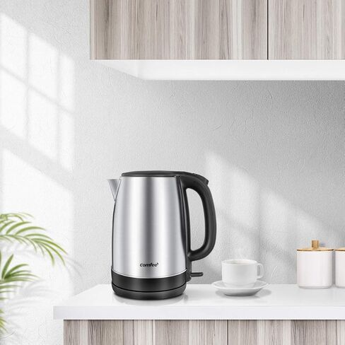 Comfee 1.7L Stainless Steel Electric Tea Kettle, BPA-Free Hot Water Boiler, Cordless with LED Light, Auto Shut-Off and Boil-Dry Protection, 1500W Fast Boil in Saudi Arabia
