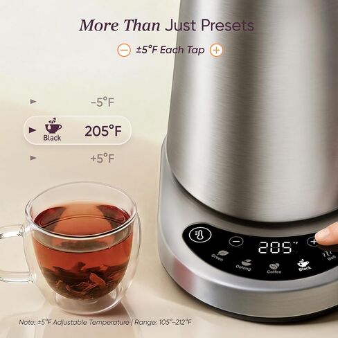 Cosori Stainless Steel Electric Kettle with Temperature Control, 1.7L | No Plastic Contact with Water, 5 Presets, ±5°F Temp Control, 60-Min Keep Warm, Dual Lid Opening, Tea, Coffee & Hot Water in Saudi Arabia