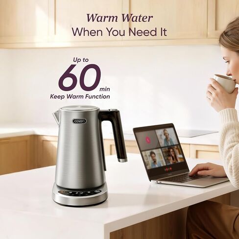 Cosori Stainless Steel Electric Kettle with Temperature Control, 1.7L | No Plastic Contact with Water, 5 Presets, ±5°F Temp Control, 60-Min Keep Warm, Dual Lid Opening, Tea, Coffee & Hot Water in Saudi Arabia