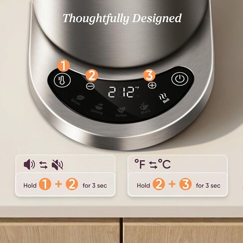 Cosori Stainless Steel Electric Kettle with Temperature Control, 1.7L | No Plastic Contact with Water, 5 Presets, ±5°F Temp Control, 60-Min Keep Warm, Dual Lid Opening, Tea, Coffee & Hot Water in Saudi Arabia