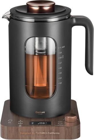 INTASTING Electric Tea Kettle with Infuser, 1℉ Temperature Control, 1 Liter | 1200W Fast Heating, BPA-Free Glass, Easy to Clean, Keep-warm, Auto shut-off, Dark Gray in Saudi Arabia