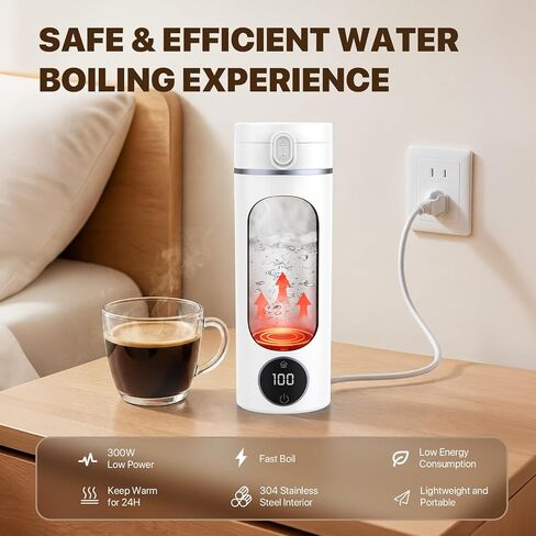 Portable Travel Electric Tea Kettle,6 Preset Temp Plug-in Keep Warm,15 OZ Small Hot Water Boiler,304 Stainless Steel,Auto Shutoff&Boil Dry Protection,Termo Electrico Portatil for Hotel,RV Travel White in Saudi Arabia