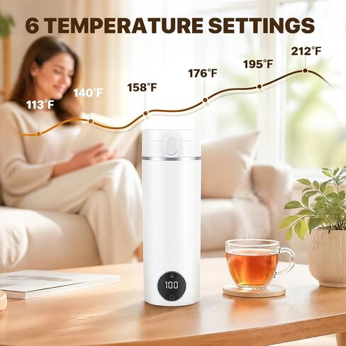 Portable Travel Electric Tea Kettle,6 Preset Temp Plug-in Keep Warm,15 OZ Small Hot Water Boiler,304 Stainless Steel,Auto Shutoff&Boil Dry Protection,Termo Electrico Portatil for Hotel,RV Travel White in Saudi Arabia