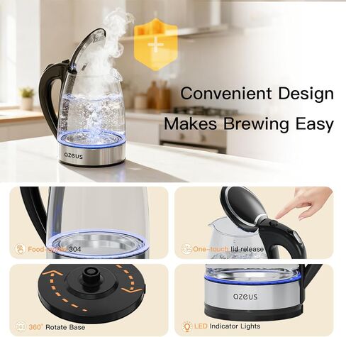 AZEUS Electric Kettle 1800W Cool Touch Tea Kettle Anti-scalding Design 1.8L Large Capacity Kettle BPA-Free, White in Saudi Arabia