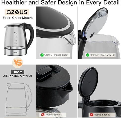AZEUS Electric Kettle 1800W Cool Touch Tea Kettle Anti-scalding Design 1.8L Large Capacity Kettle BPA-Free, White in Saudi Arabia
