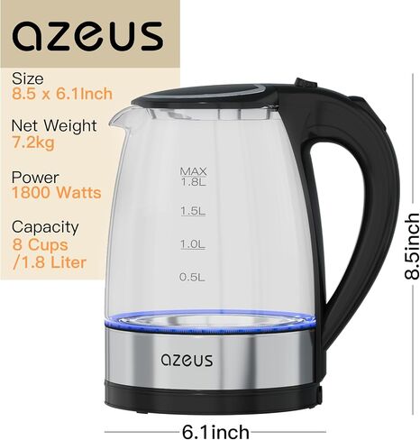 AZEUS Electric Kettle 1800W Cool Touch Tea Kettle Anti-scalding Design 1.8L Large Capacity Kettle BPA-Free, White in Saudi Arabia
