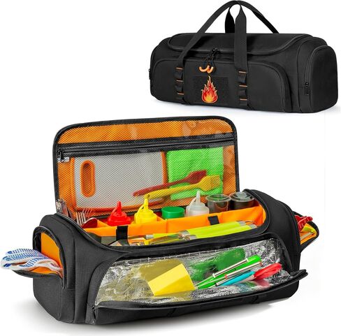 HODRANT Camp Grill Tool Storage Bag, Portable BBQ Utensil Case with Divider | Large Grill Accessories Storage Caddy with Multi Pockets, 22 x 8 x 8 inches Kitchen Utensil Organizer for Camping, Bag Only in Saudi Arabia