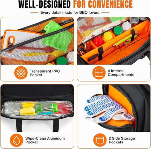 HODRANT Camp Grill Tool Storage Bag, Portable BBQ Utensil Case with Divider | Large Grill Accessories Storage Caddy with Multi Pockets, 22 x 8 x 8 inches Kitchen Utensil Organizer for Camping, Bag Only in Saudi Arabia