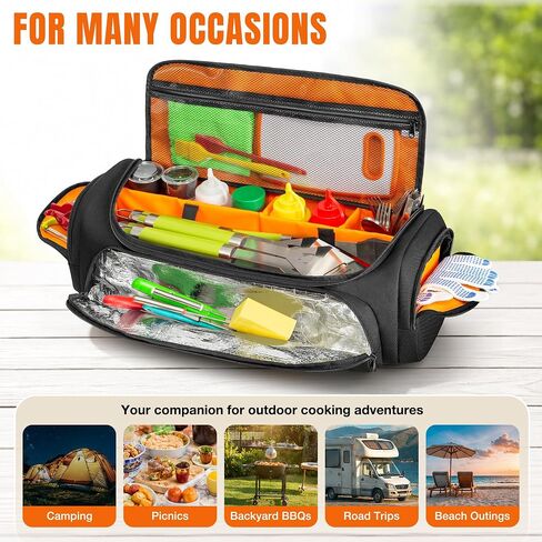 HODRANT Camp Grill Tool Storage Bag, Portable BBQ Utensil Case with Divider | Large Grill Accessories Storage Caddy with Multi Pockets, 22 x 8 x 8 inches Kitchen Utensil Organizer for Camping, Bag Only in Saudi Arabia