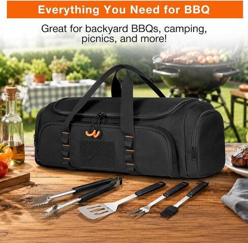 HODRANT Camp Grill Tool Storage Bag, Portable BBQ Utensil Case with Divider | Large Grill Accessories Storage Caddy with Multi Pockets, 22 x 8 x 8 inches Kitchen Utensil Organizer for Camping, Bag Only in Saudi Arabia