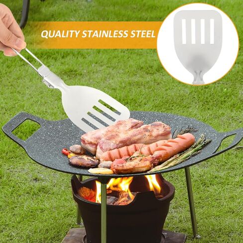 Camping Kitchen Utensil Set, 5Pcs Foldable Stainless Steel Outdoor Cooking Utensil, Portable Folding Soup Ladles Strainer Spatula Kitchen Gear for Outdoor Camping BBQs Parties(Color:Silver) in Saudi Arabia