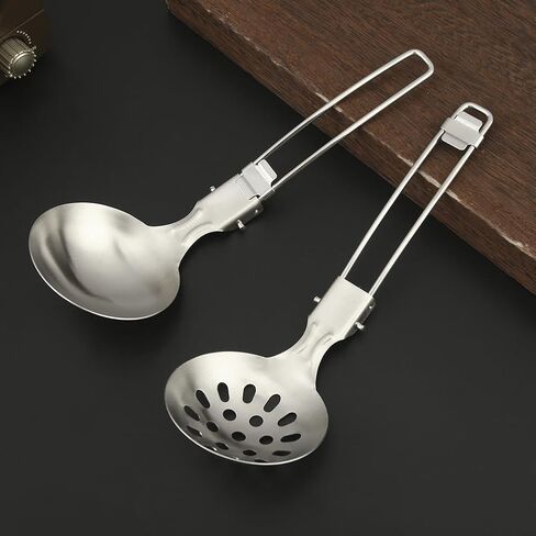 Camping Kitchen Utensil Set, 5Pcs Foldable Stainless Steel Outdoor Cooking Utensil, Portable Folding Soup Ladles Strainer Spatula Kitchen Gear for Outdoor Camping BBQs Parties(Color:Silver) in Saudi Arabia