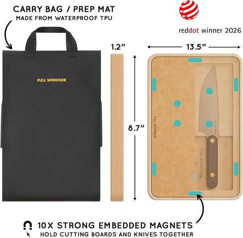 MagKnives Magnetic Camping Cutting Board and Knife Set | Portable Camping Kitchen Prep Kit - 2 Wood Cutting Boards, 6" Chef Knife, 3.5" Utility Knife, Carry Bag for Outdoor Cooking in Kuwait