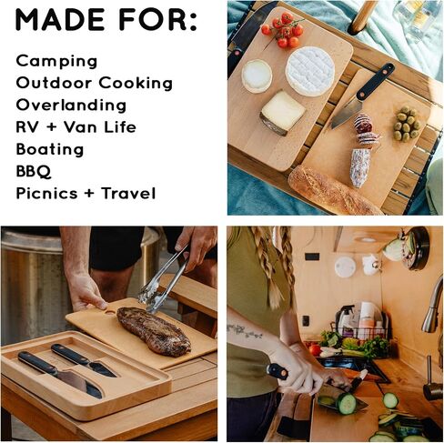 MagKnives Magnetic Camping Cutting Board and Knife Set | Portable Camping Kitchen Prep Kit - 2 Wood Cutting Boards, 6" Chef Knife, 3.5" Utility Knife, Carry Bag for Outdoor Cooking in Kuwait