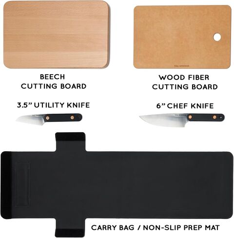 MagKnives Magnetic Camping Cutting Board and Knife Set | Portable Camping Kitchen Prep Kit - 2 Wood Cutting Boards, 6" Chef Knife, 3.5" Utility Knife, Carry Bag for Outdoor Cooking in Kuwait