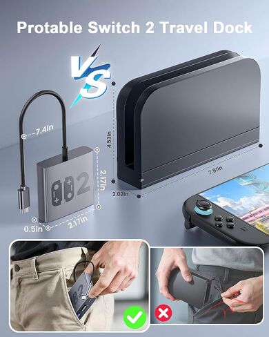 Juylay Aluminum Alloy Switch 2 Dock, 3-in-1 Portable Docking Station | TV Adapter, with HDMI 4K@60Hz, USB 3.2, PD 100W Ports, for Switch 2/1/OLED/ROG Ally/Legion GO, Travel Use, Plug-and-Play in Saudi Arabia