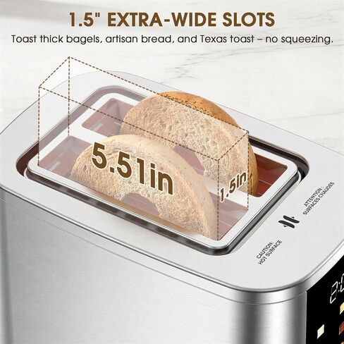 Foyoconven 2 Slice Toaster with Touch Screen, 1.5" Extra Wide Slots for Bagels & Thick Bread, Stainless Steel, Digital Countdown Timer, 6 Shade Settings, Defrost/Reheat/Cancel, Removable Crumb Tray in Saudi Arabia