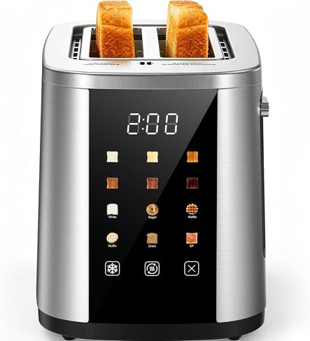 Foyoconven 2 Slice Toaster with Touch Screen, 1.5" Extra Wide Slots for Bagels & Thick Bread, Stainless Steel, Digital Countdown Timer, 6 Shade Settings, Defrost/Reheat/Cancel, Removable Crumb Tray in Saudi Arabia