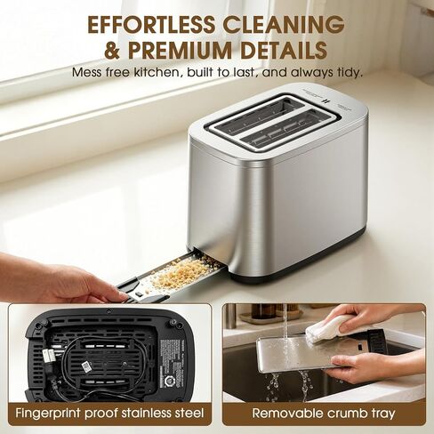 Foyoconven 2 Slice Toaster with Touch Screen, 1.5" Extra Wide Slots for Bagels & Thick Bread, Stainless Steel, Digital Countdown Timer, 6 Shade Settings, Defrost/Reheat/Cancel, Removable Crumb Tray in Saudi Arabia