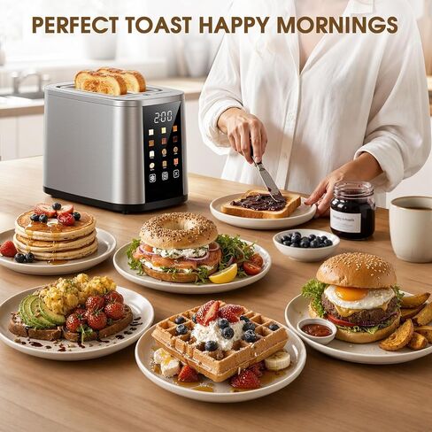 Foyoconven 2 Slice Toaster with Touch Screen, 1.5" Extra Wide Slots for Bagels & Thick Bread, Stainless Steel, Digital Countdown Timer, 6 Shade Settings, Defrost/Reheat/Cancel, Removable Crumb Tray in Saudi Arabia