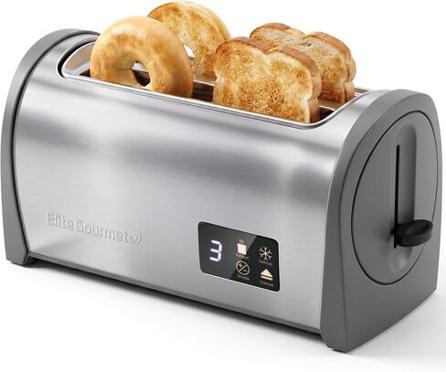 Elite Gourmet ECT4829B 4-Slice Long Slot Toaster, Extra-Wide Slots, Black | 6 Toast Settings, Defrost, Reheat & Cancel Functions, Slide-Out Crumb Tray, Great for Bagels & Waffles in Saudi Arabia