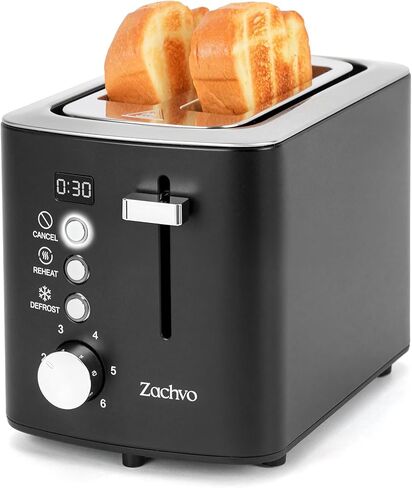 2 Slice Toaster with Countdown Timer, Wide Slots Fits Thick Bread & Bagel | 6 Browning Levels, Defrost, Reheat & Cancel, Removable Crumb Tray, Compact Design for Everyday Breakfast in Saudi Arabia