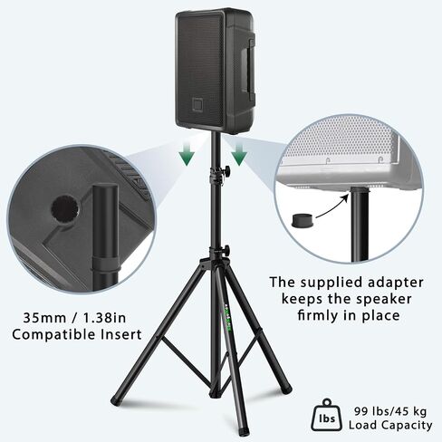 Pair of Speaker Tripod Stands 43.7"-70.8" PA DJ 35mm Mount Insert | Metal, Speaker Stands Pair, Height Adjustable, Floor in Saudi Arabia