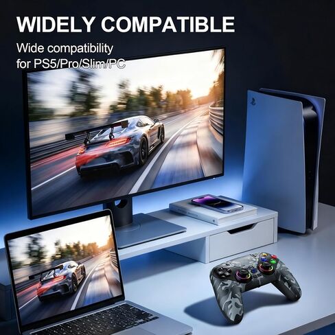 Nonbliep for PS5 Controller, Wireless Controller for PlayStation 5, PS5 Slim/Pro & PC, with 9 Colors RGB Light, Dual Vibration, Turbo, Programmable, 3.5mm Audio Jack & Speaker (Camouflage) in Saudi Arabia