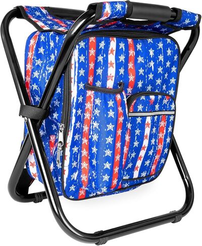 Kikerike Backpack Stool Cooler Chair Heavy Duty 300 LBS Max Load Portable Lightweight Folding Fishing Cooler for Camping Hunting Fishing - Black in Kuwait