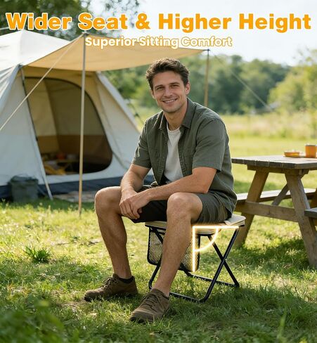2 Pcs XL Foldable Backpack Stool | 14.2" Wide Seat & Knee-Friendly Portable Folding Stool, Heavy Duty Collapsible Camping Seat for Fishing Travel - Khaki in Saudi Arabia