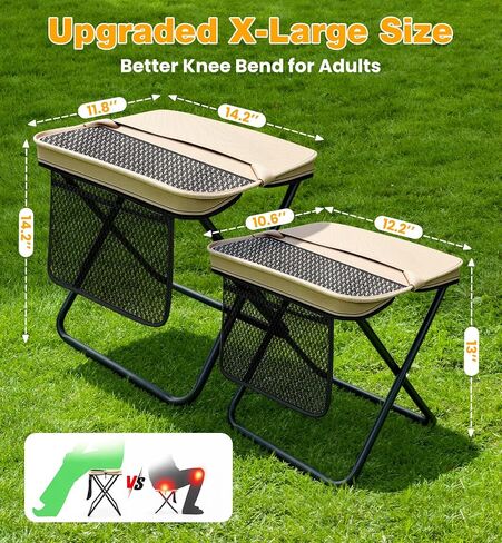 2 Pcs XL Foldable Backpack Stool | 14.2" Wide Seat & Knee-Friendly Portable Folding Stool, Heavy Duty Collapsible Camping Seat for Fishing Travel - Khaki in Saudi Arabia