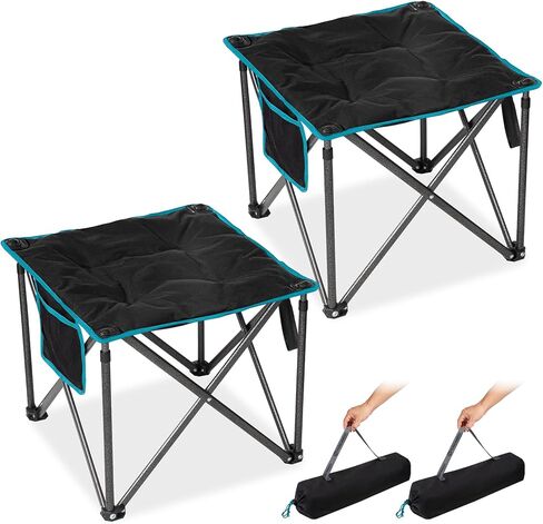 FUNDANGO Folding Camping Stool, 18.1 Inch Oversized Foot Stools 330 Lbs Heavy Duty Portable Padded Seat Anti-Slip Foots & Carry Bag for Fishing Outdoor Lawn Travel (Black) in Kuwait