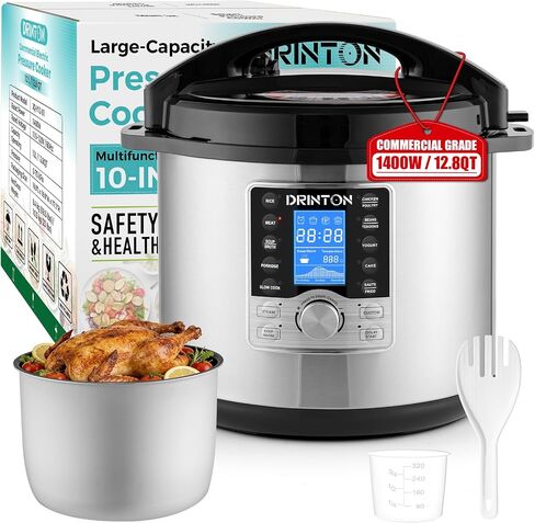 12 L/12.8 QT Commercial Pressure Cooker, 10-in-1 Pressure Cooker with Non-Stick Pot, 1400W Electric Pressure Pot with LCD Display, Slow Cook, Keep Warm, 24H Timer for 18-28 People Use in Saudi Arabia
